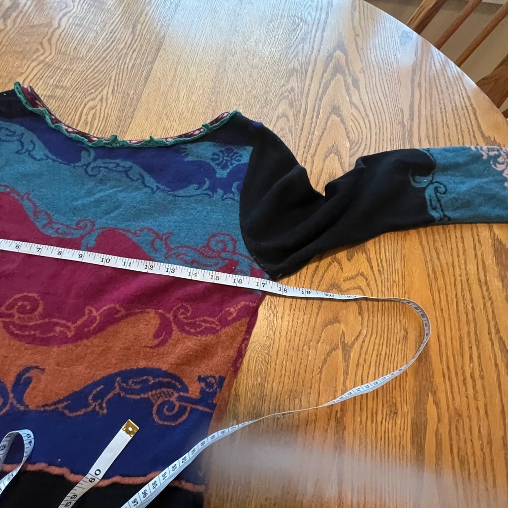 Boutique Multi Colored Black Blue Teal Wool Peplum Sweater M Missing tag - Picture 3 of 8